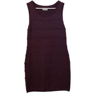 Calvin Klein Sweater Dress M Burgandy Wool Blend Sleeveless Stretch Striped